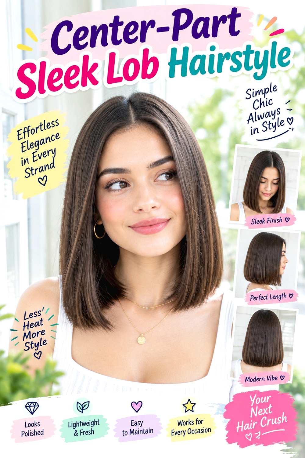 Center-Part Sleek Lob Hairstyle