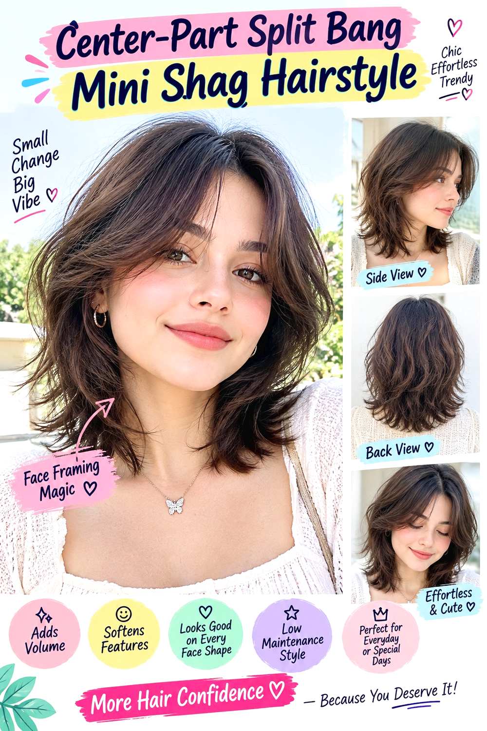 Center-Part Split Bang Mini Shag Hairstyle