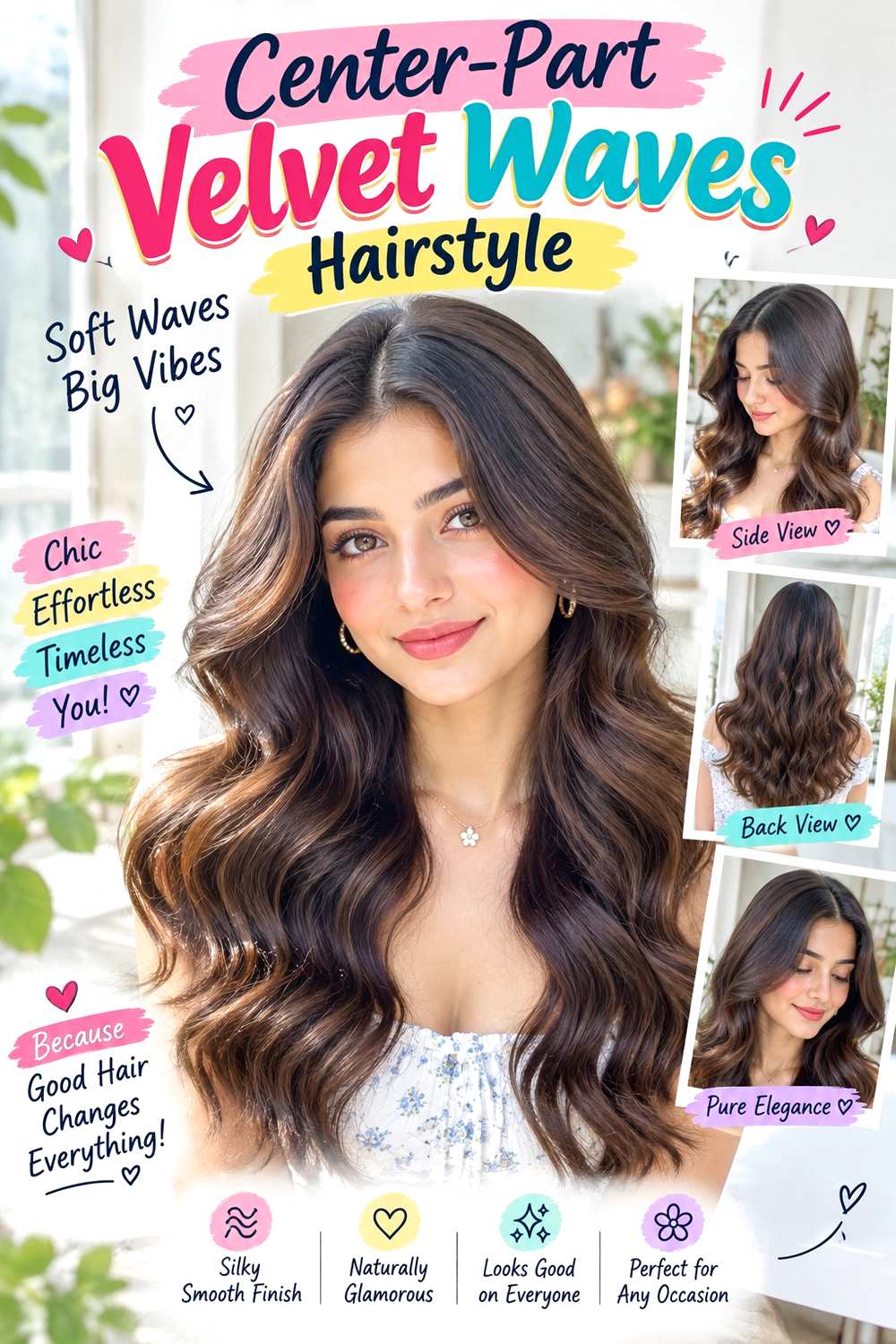 Center-Part Velvet Waves Hairstyle