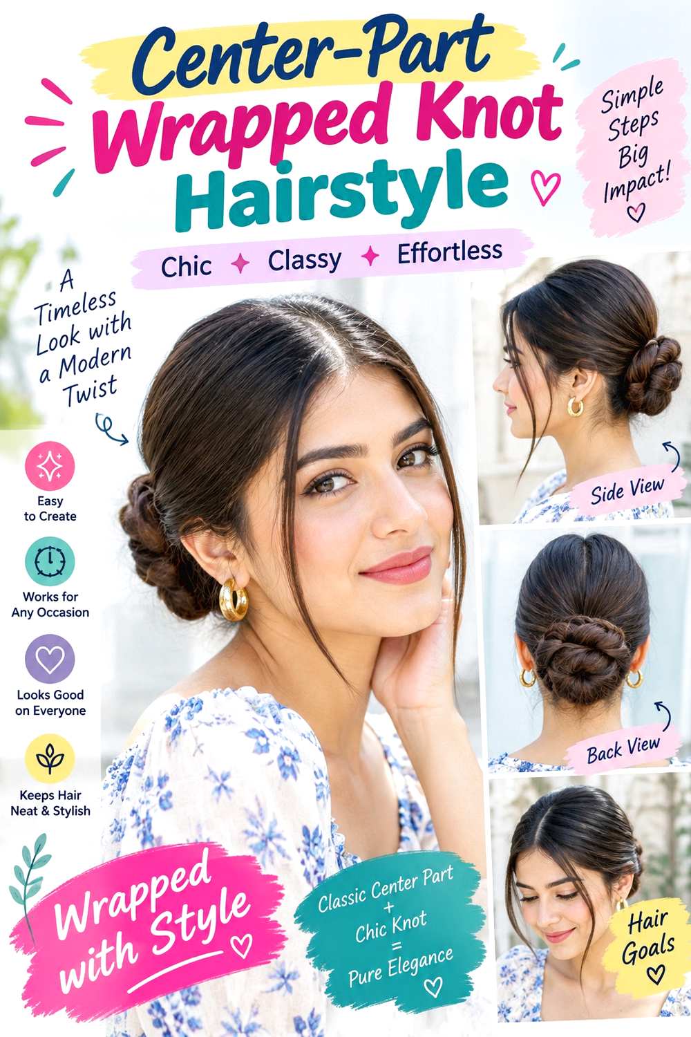 Center-Part Wrapped Knot Hairstyle