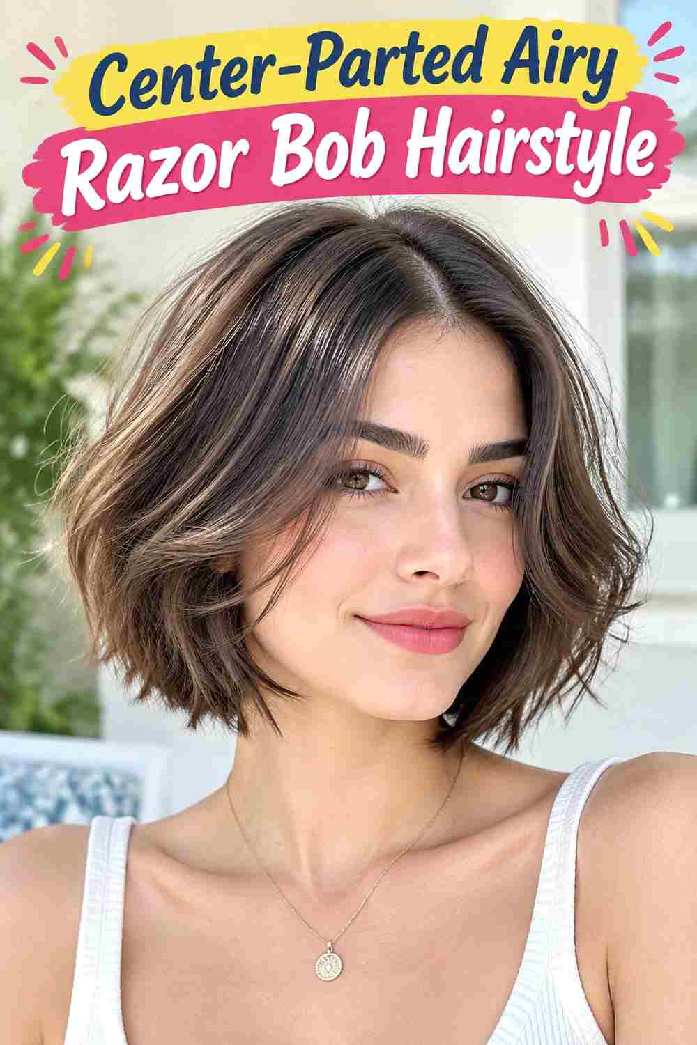 Center-Parted Airy Razor Bob Hairstyle