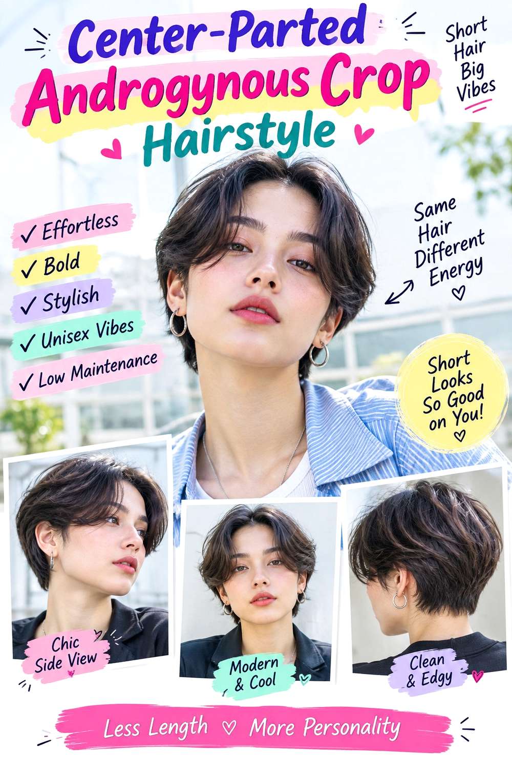 Center-Parted Androgynous Crop Hairstyle