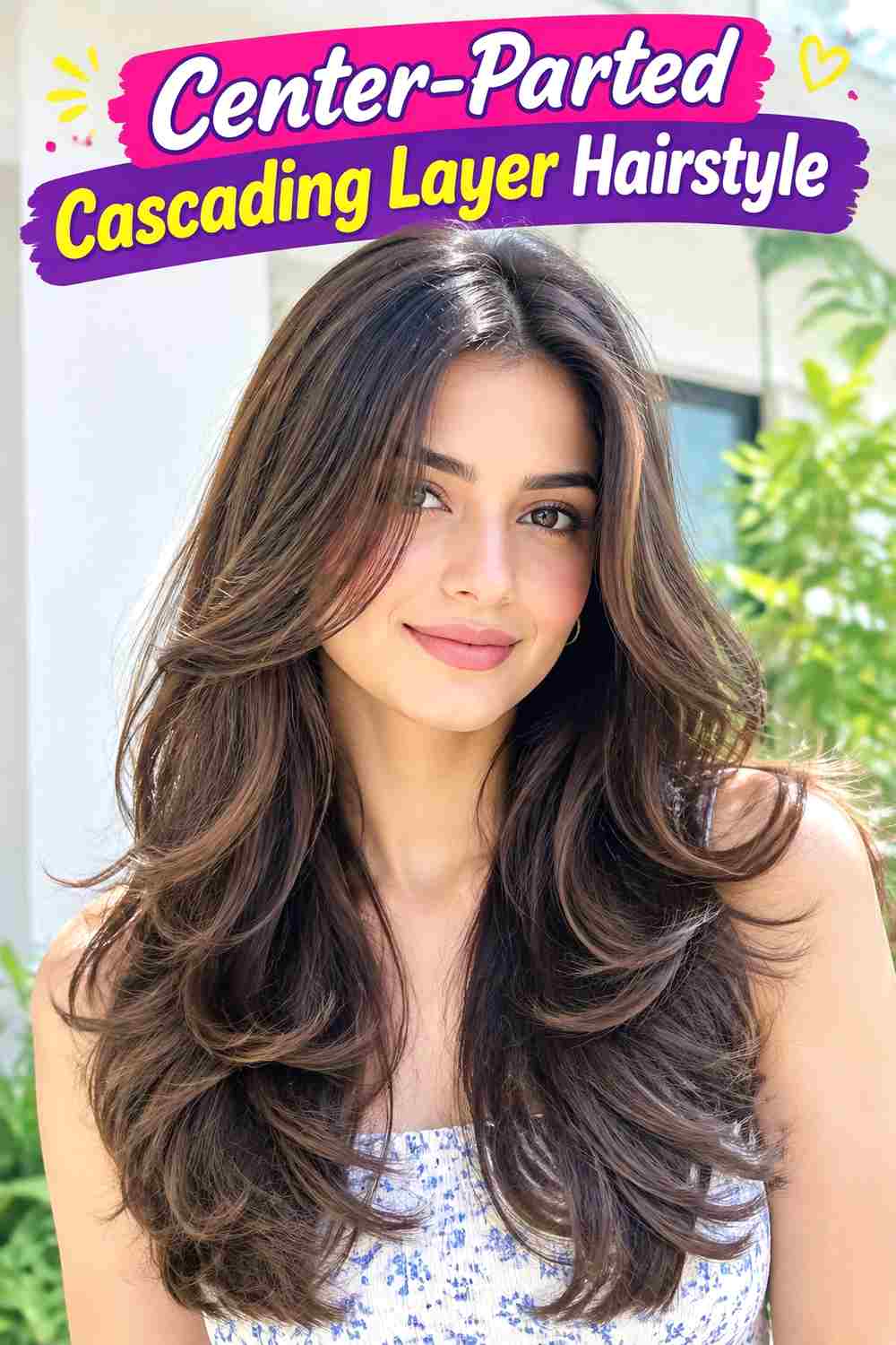 Center-Parted Cascading Layer Hairstyle