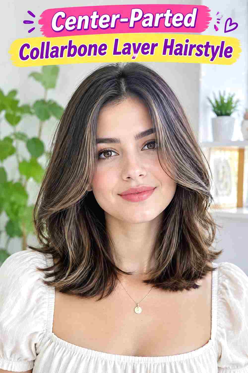 Center-Parted Collarbone Layer Hairstyle
