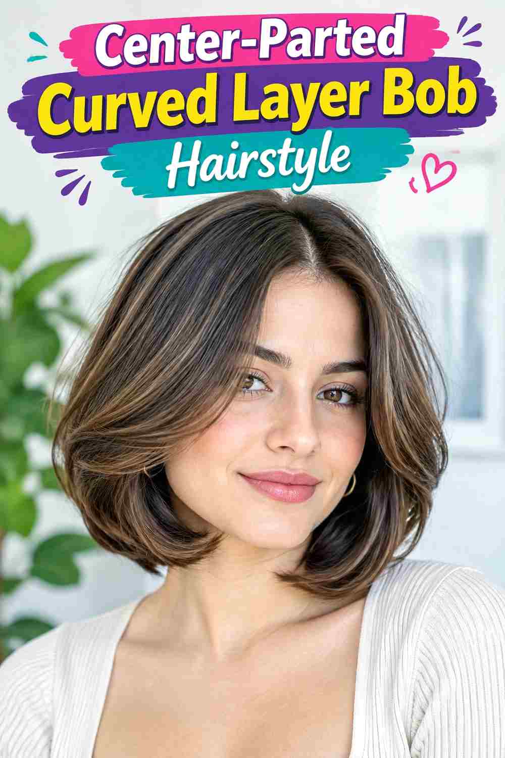 Center-Parted Curved Layer Bob Hairstyle
