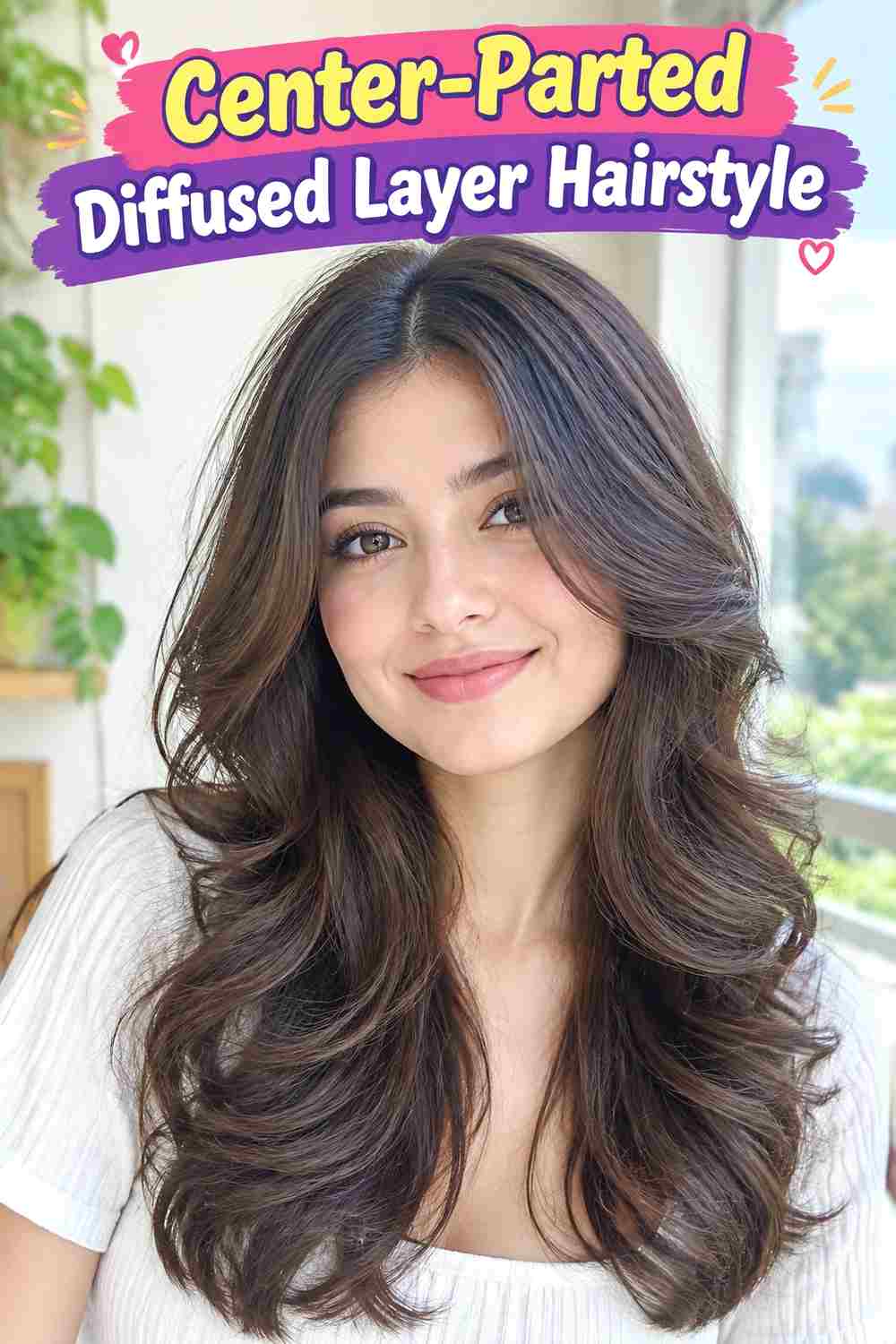 Center-Parted Diffused Layer Hairstyle