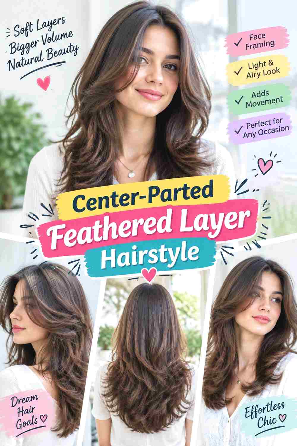 Center-Parted Feathered Layer Hairstyle