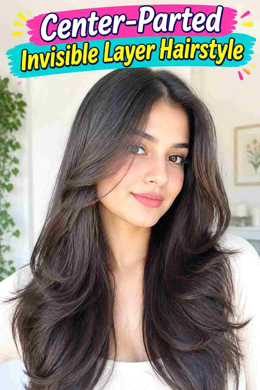 Center-Parted Invisible Layer Hairstyle