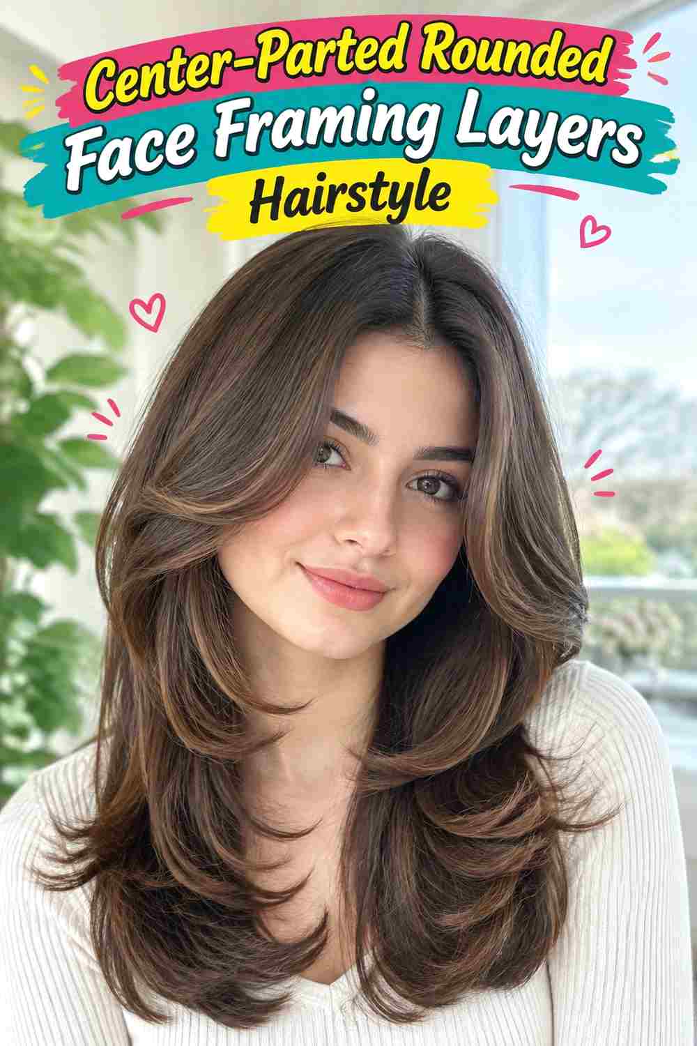 Center-Parted Rounded Face Framing Layers Hairstyle