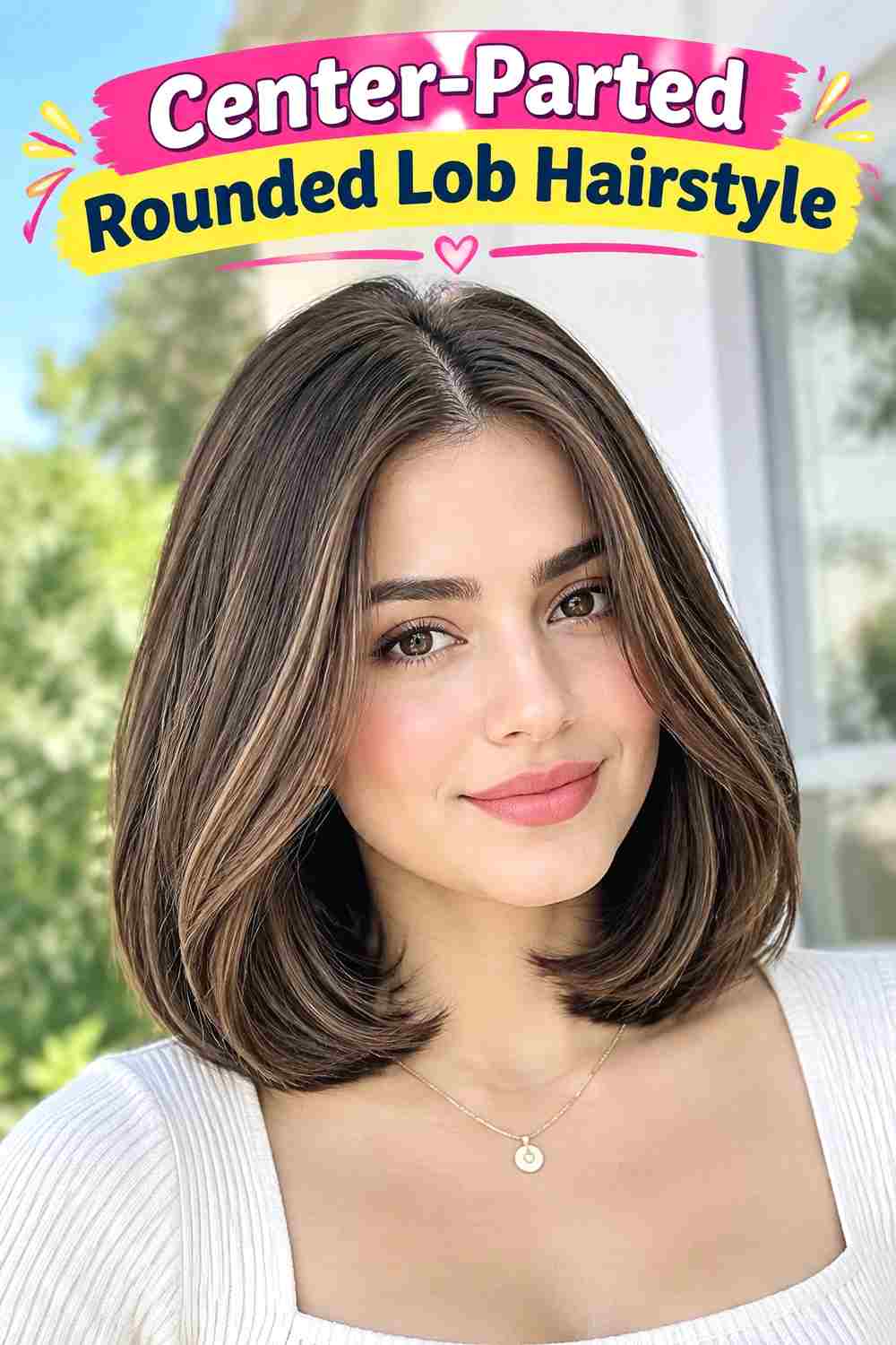 Center-Parted Rounded Lob Hairstyle