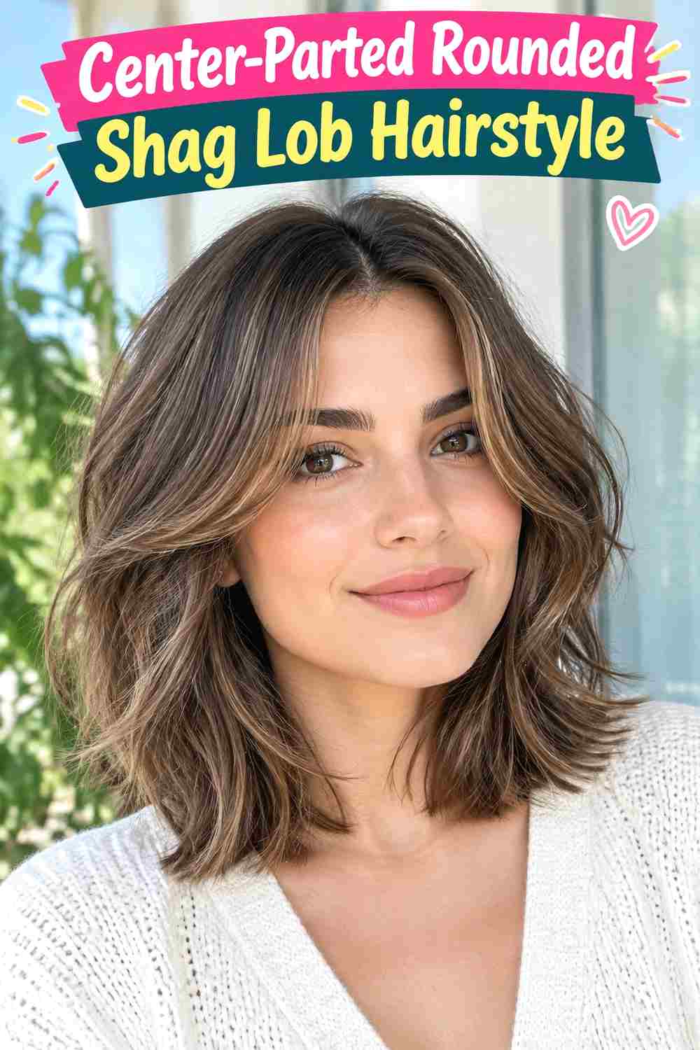 Center-Parted Rounded Shag Lob Hairstyle