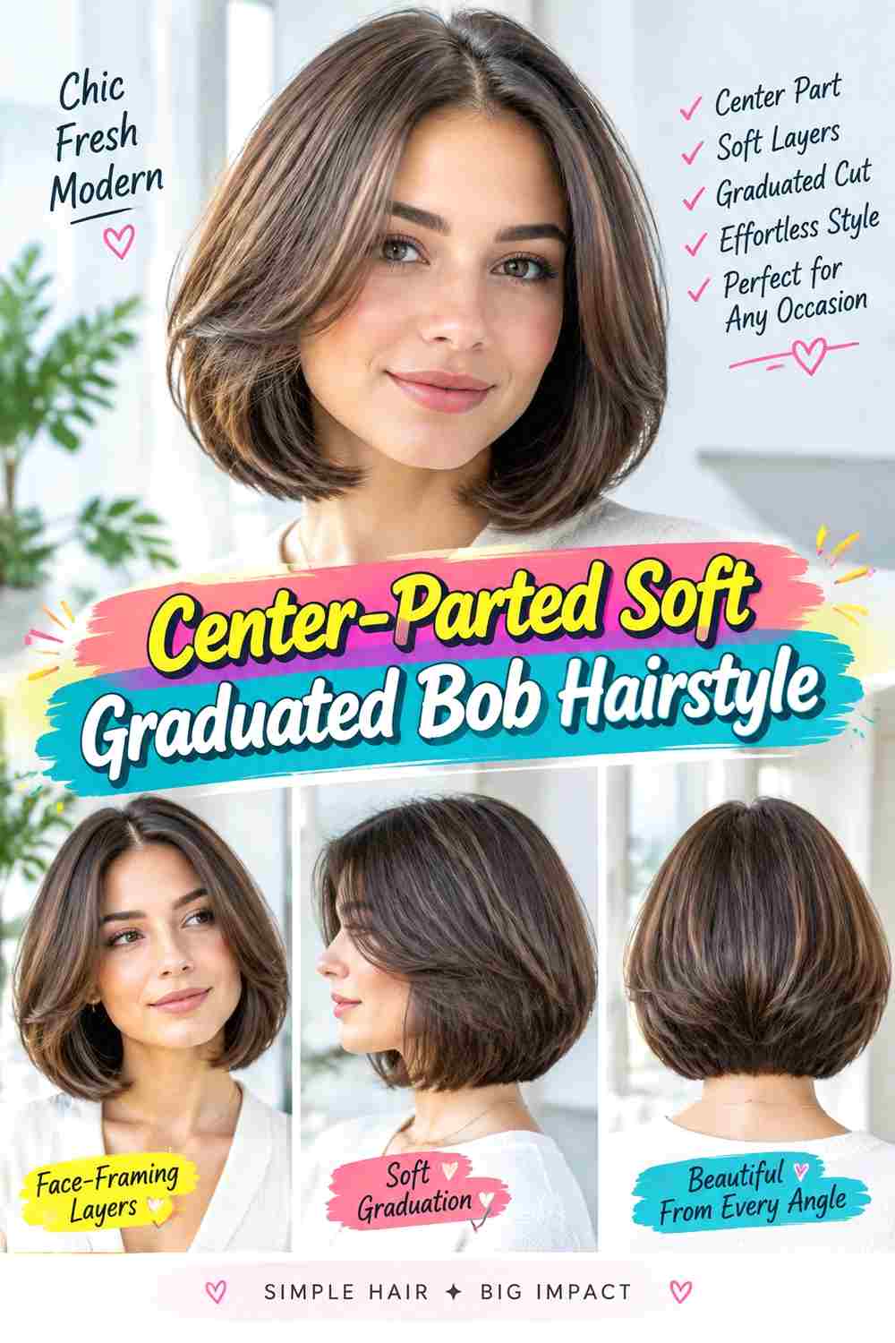Center-Parted Soft Graduated Bob Hairstyle