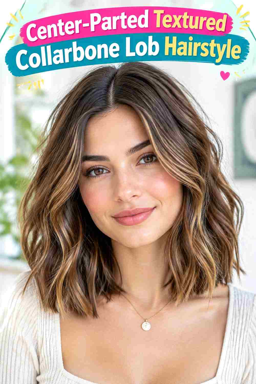 Center-Parted Textured Collarbone Lob Hairstyle