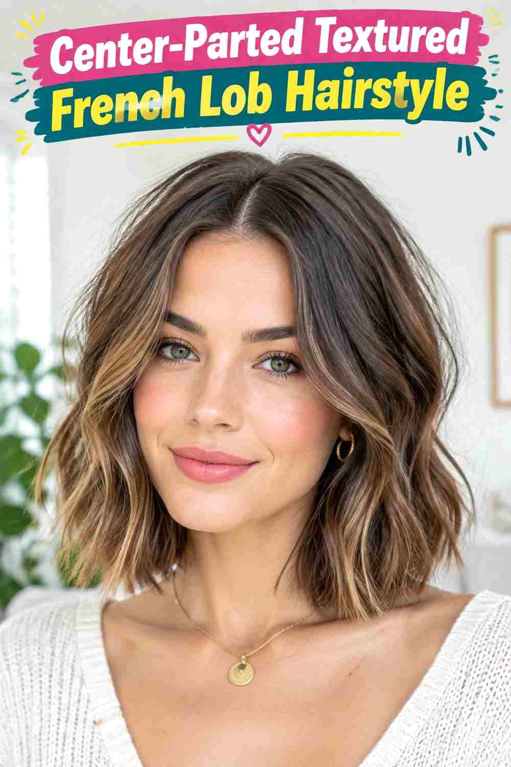 Center-Parted Textured French Lob Hairstyle