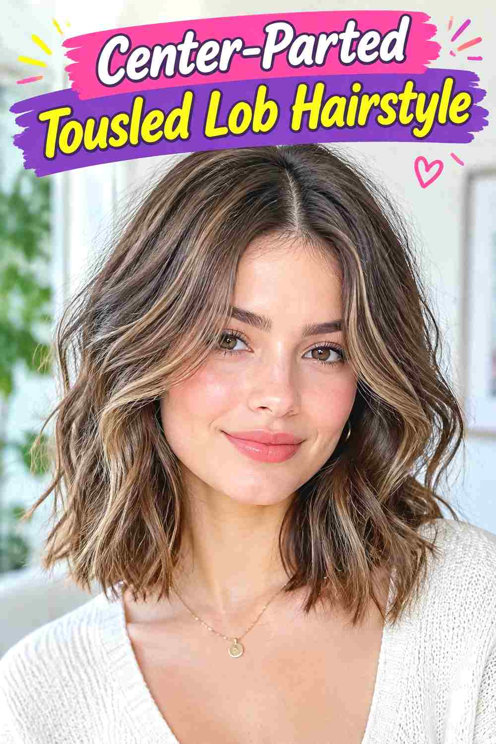 Center-Parted Tousled Lob Hairstyle