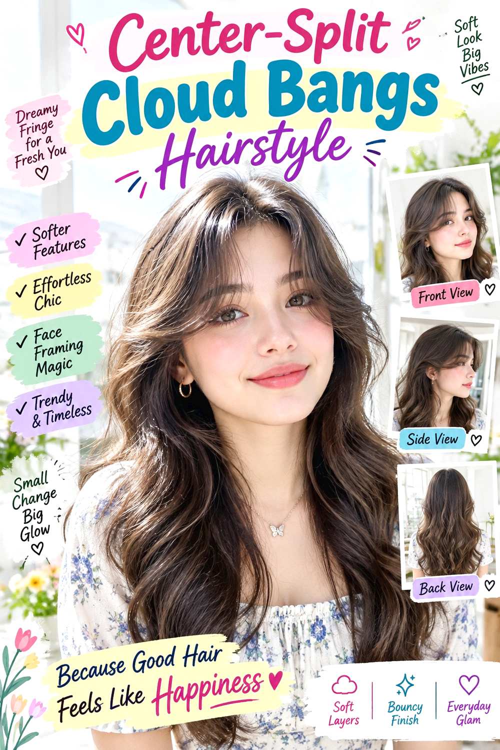 Center-Split Cloud Bangs Hairstyle