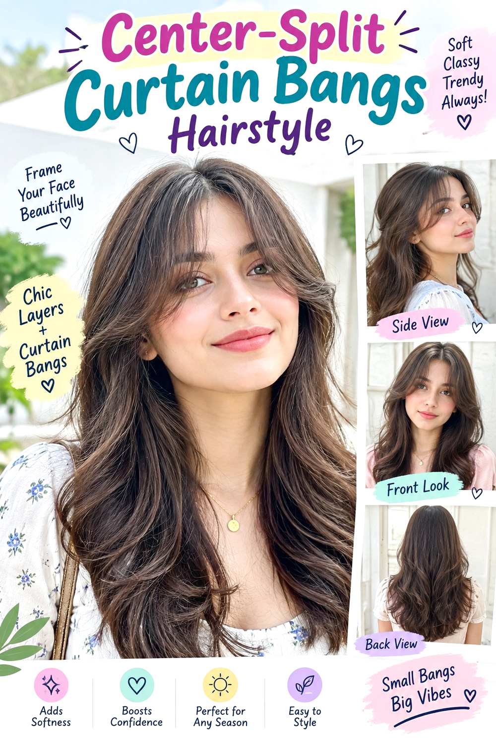 Center-Split Curtain Bangs Hairstyle