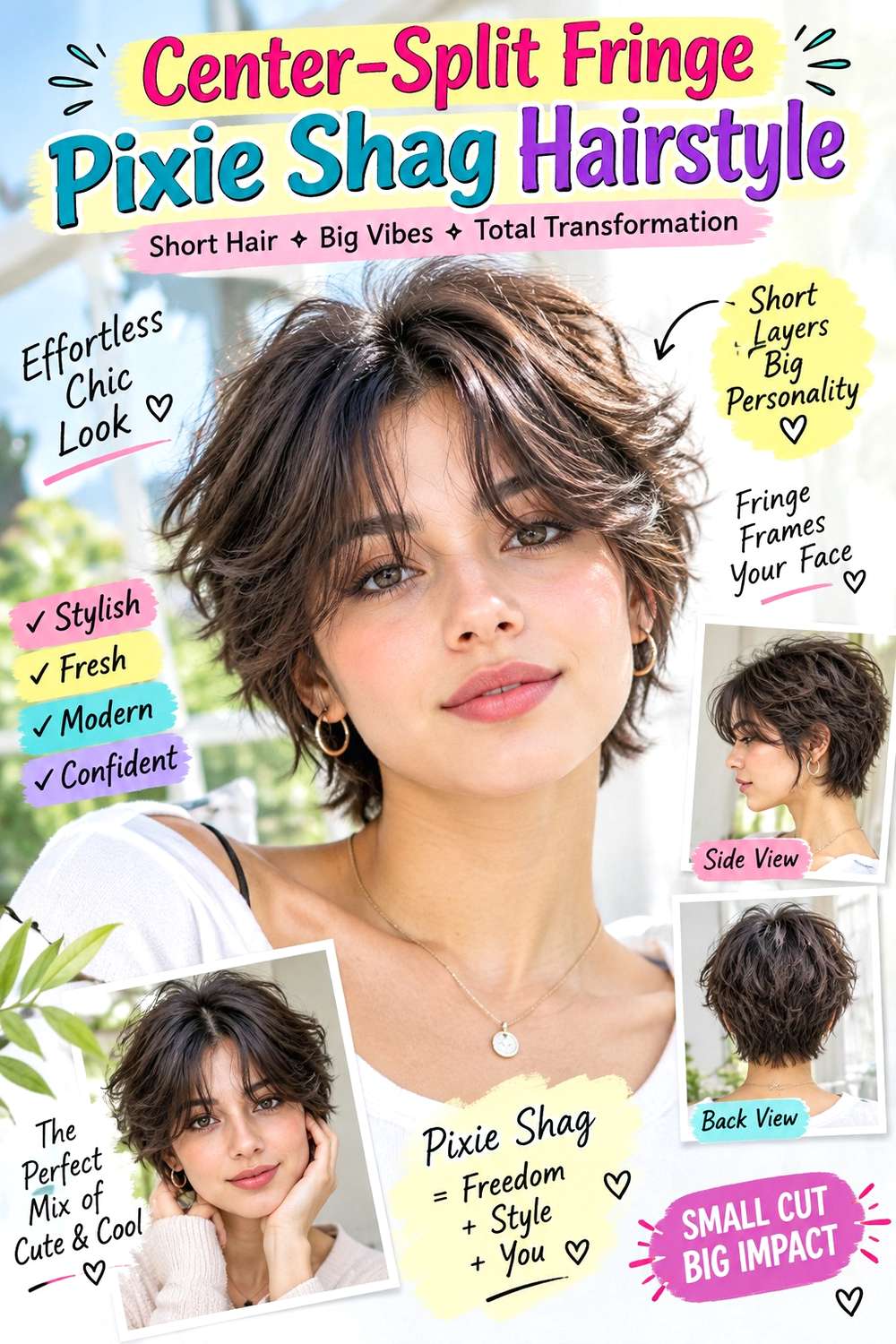 Center-Split Fringe Pixie Shag Hairstyle