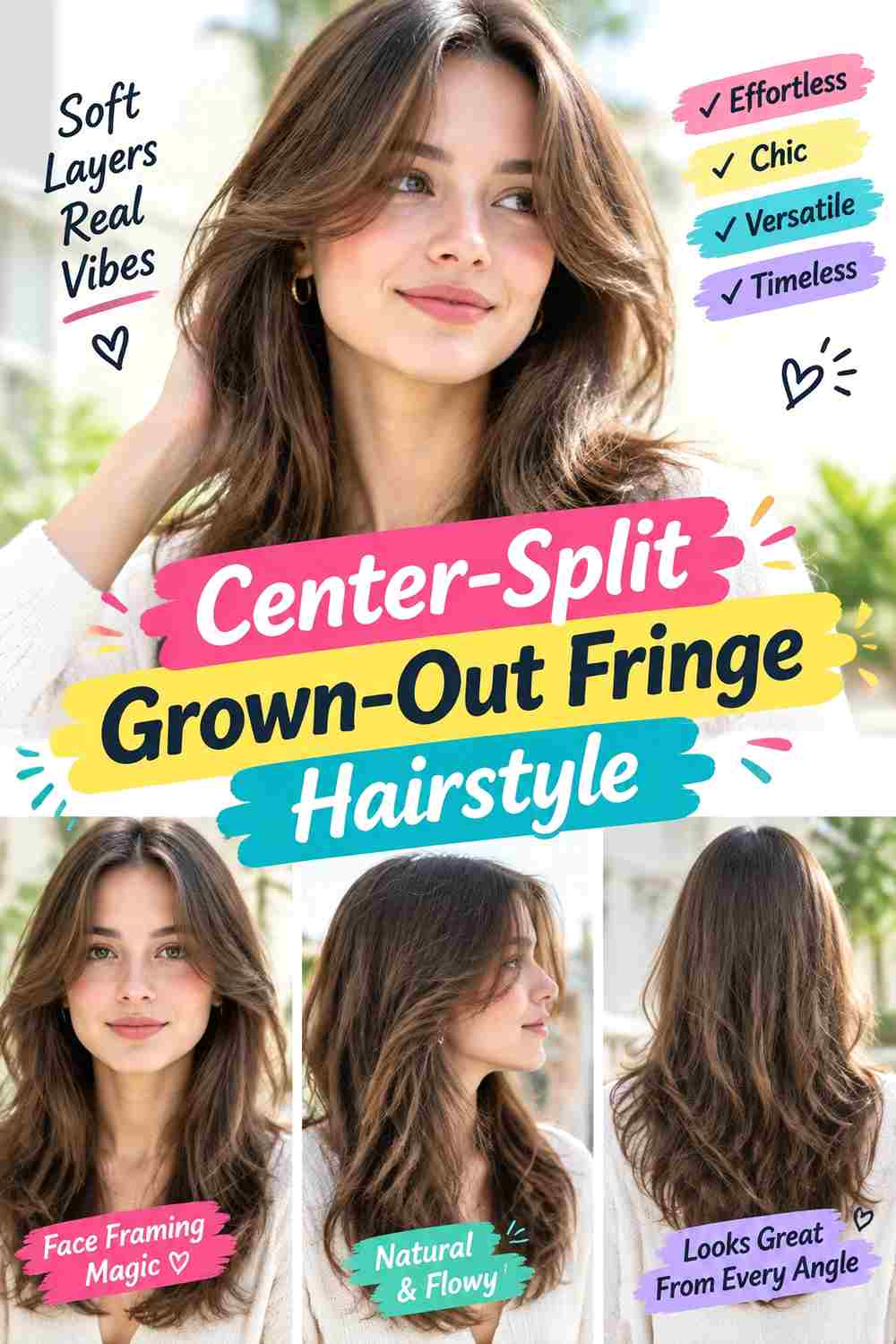 Center-Split Grown-Out Fringe Hairstyle