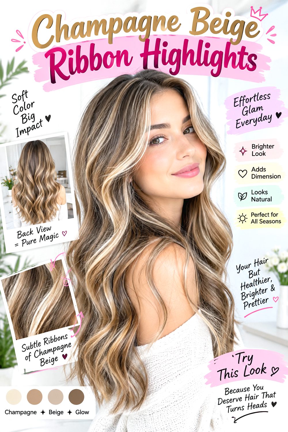 Champagne Beige Ribbon Highlights Hairstyle