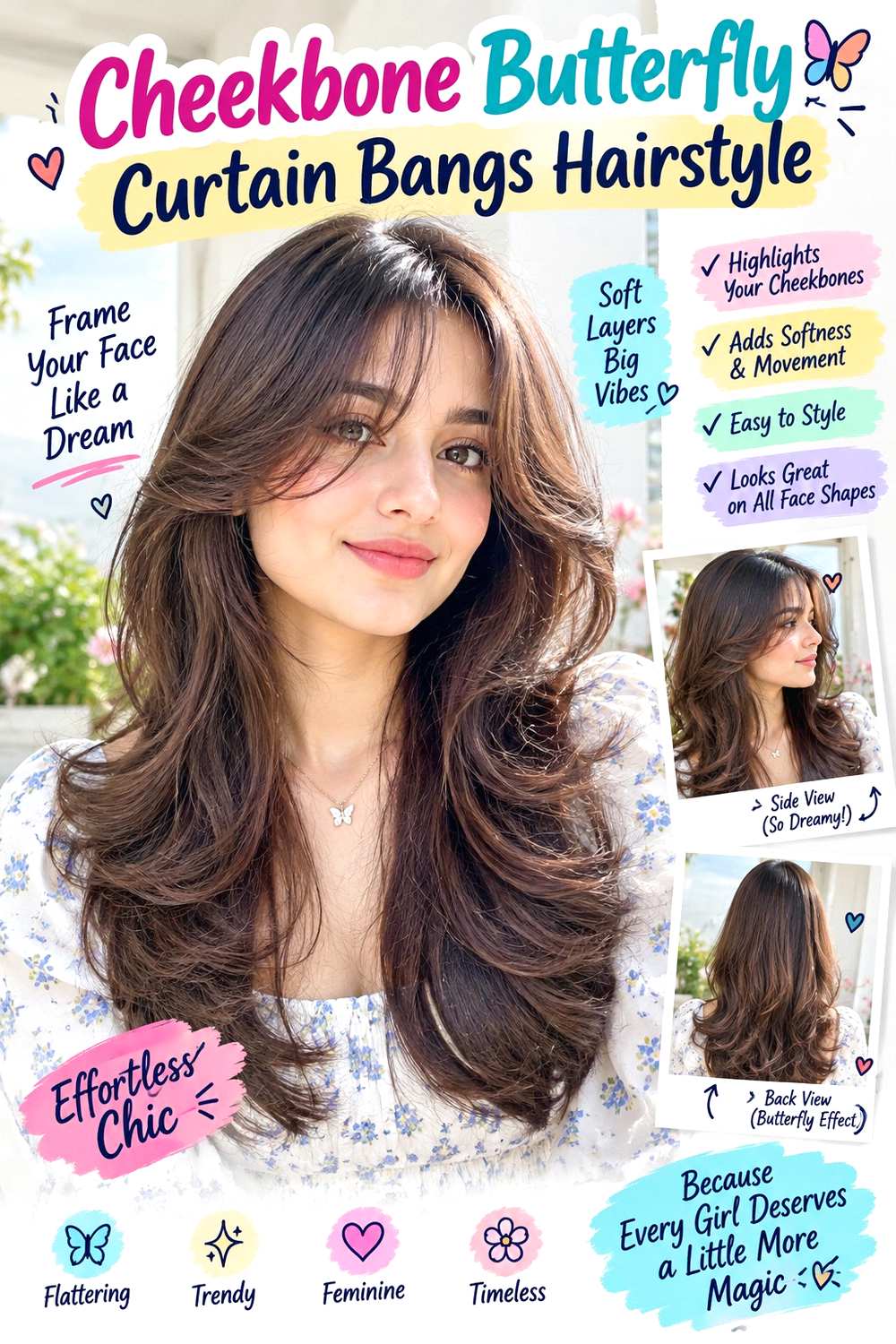 Cheekbone Butterfly Curtain Bangs Hairstyle