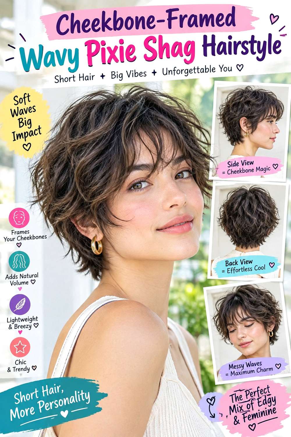 Cheekbone-Framed Wavy Pixie Shag Hairstyle