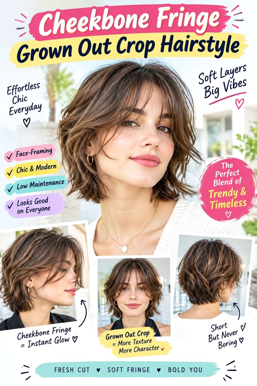 Cheekbone Fringe Grown Out Crop Hairstyle