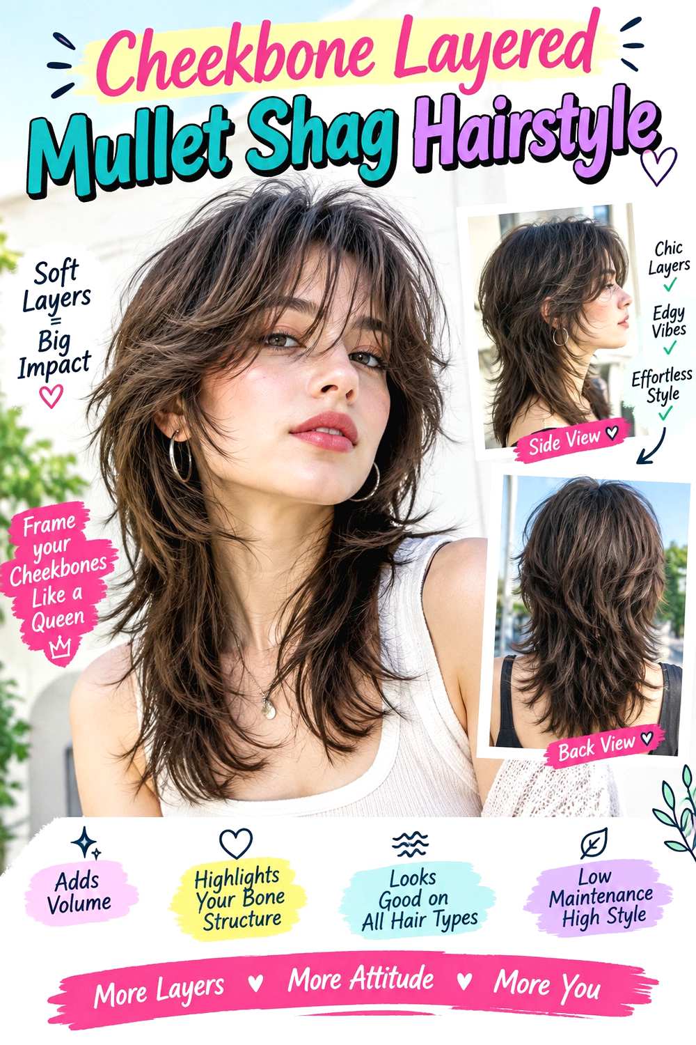 Cheekbone Layered Mullet Shag Hairstyle