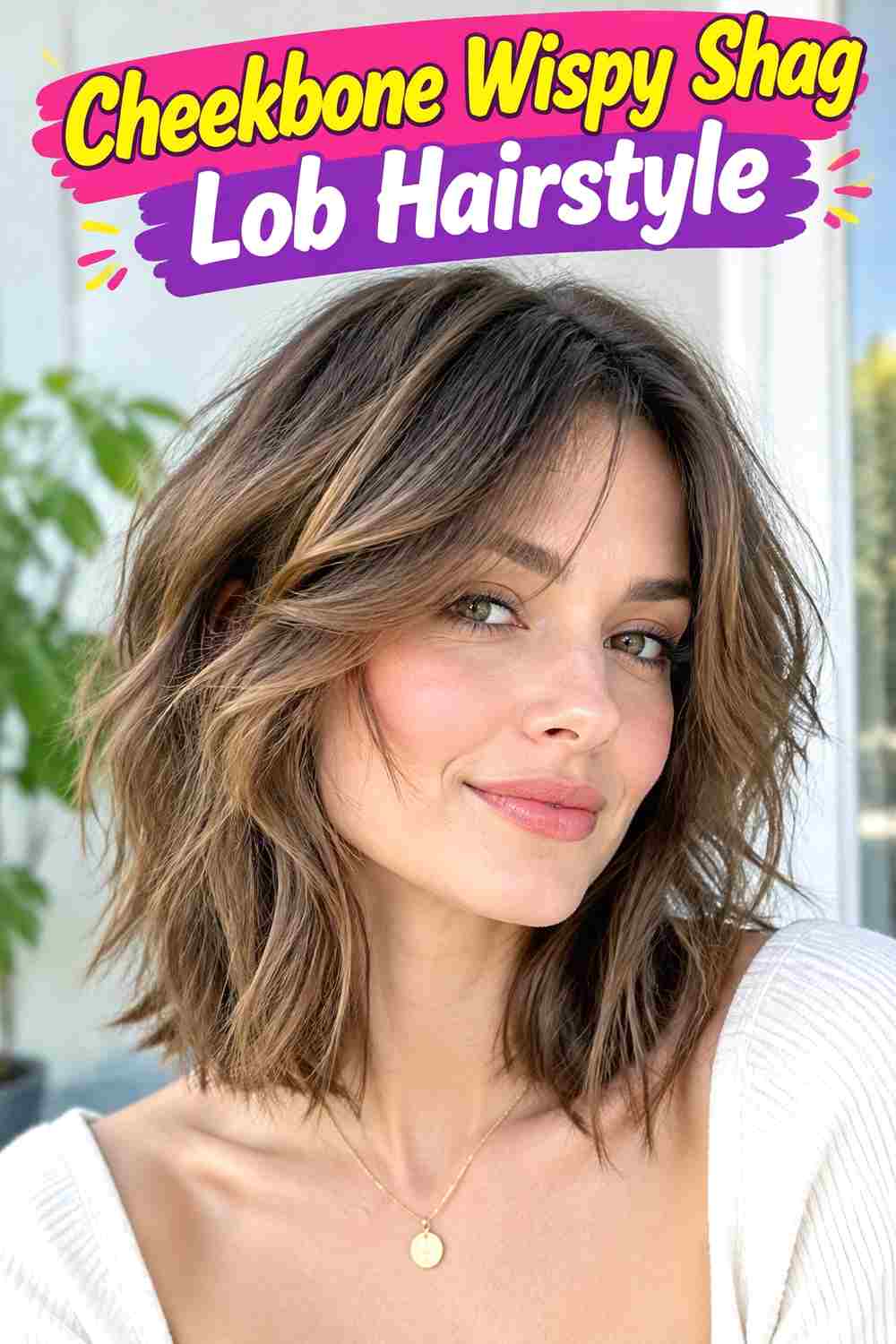 Cheekbone Wispy Shag Lob Hairstyle