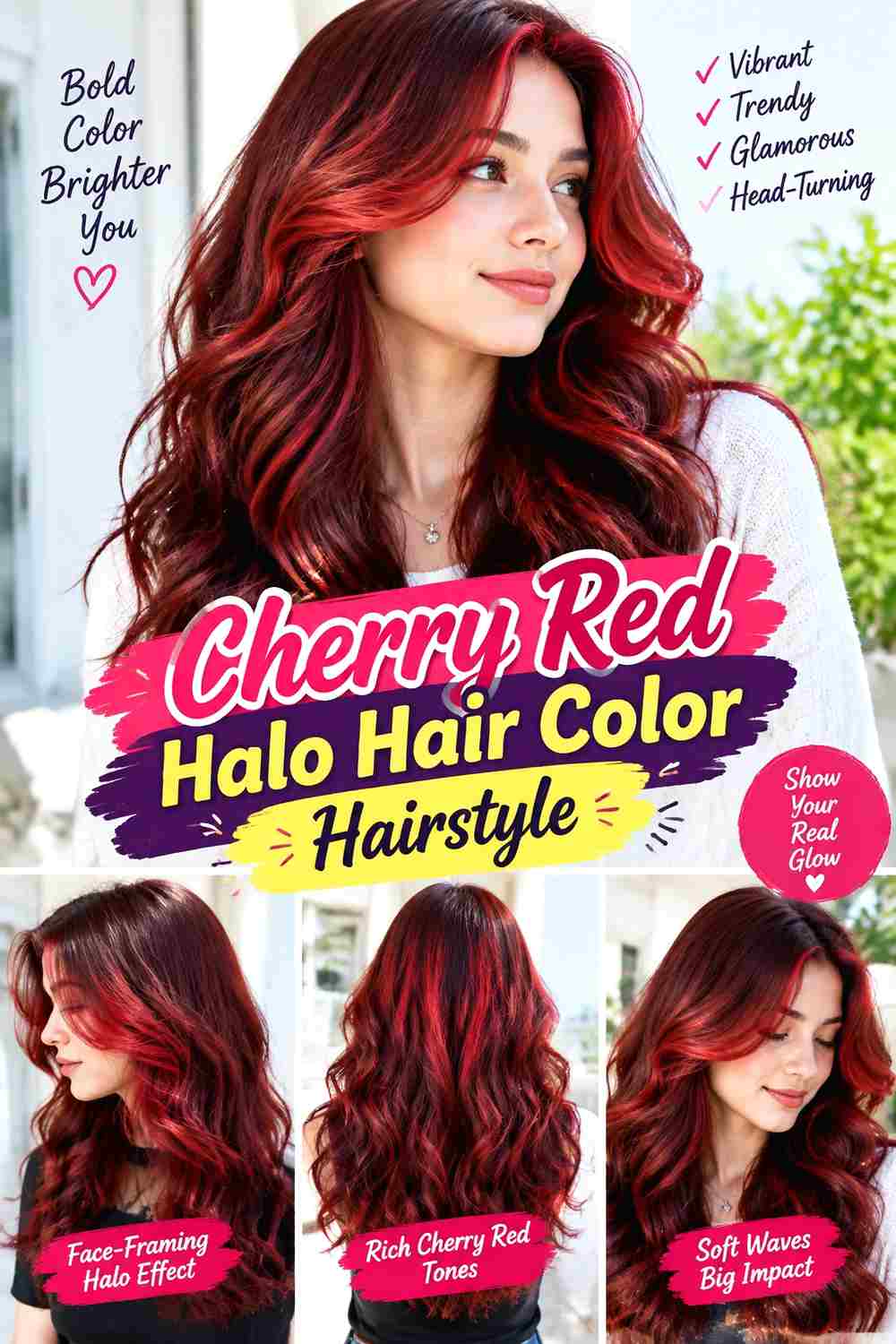 Cherry Red Halo Hair Color Hairstyle