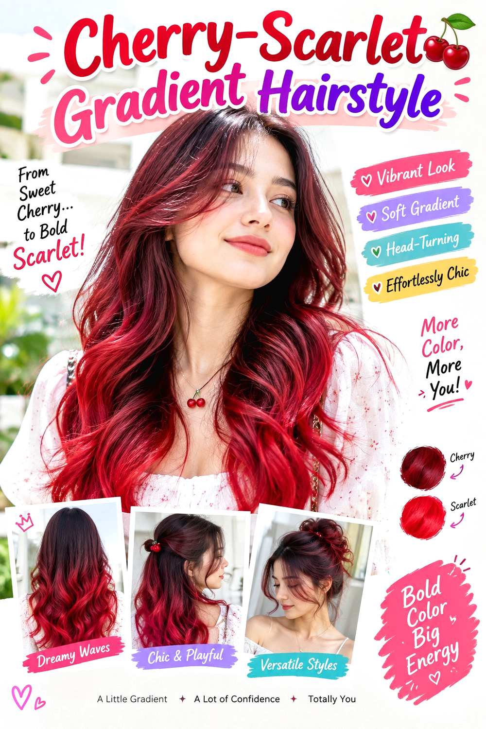 Cherry-Scarlet Gradient Hairstyle