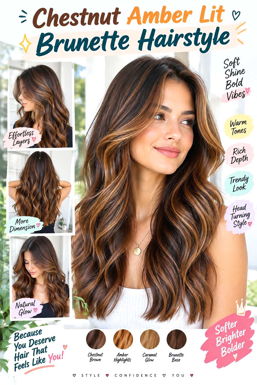 Chestnut Amber Lit Brunette Hairstyle