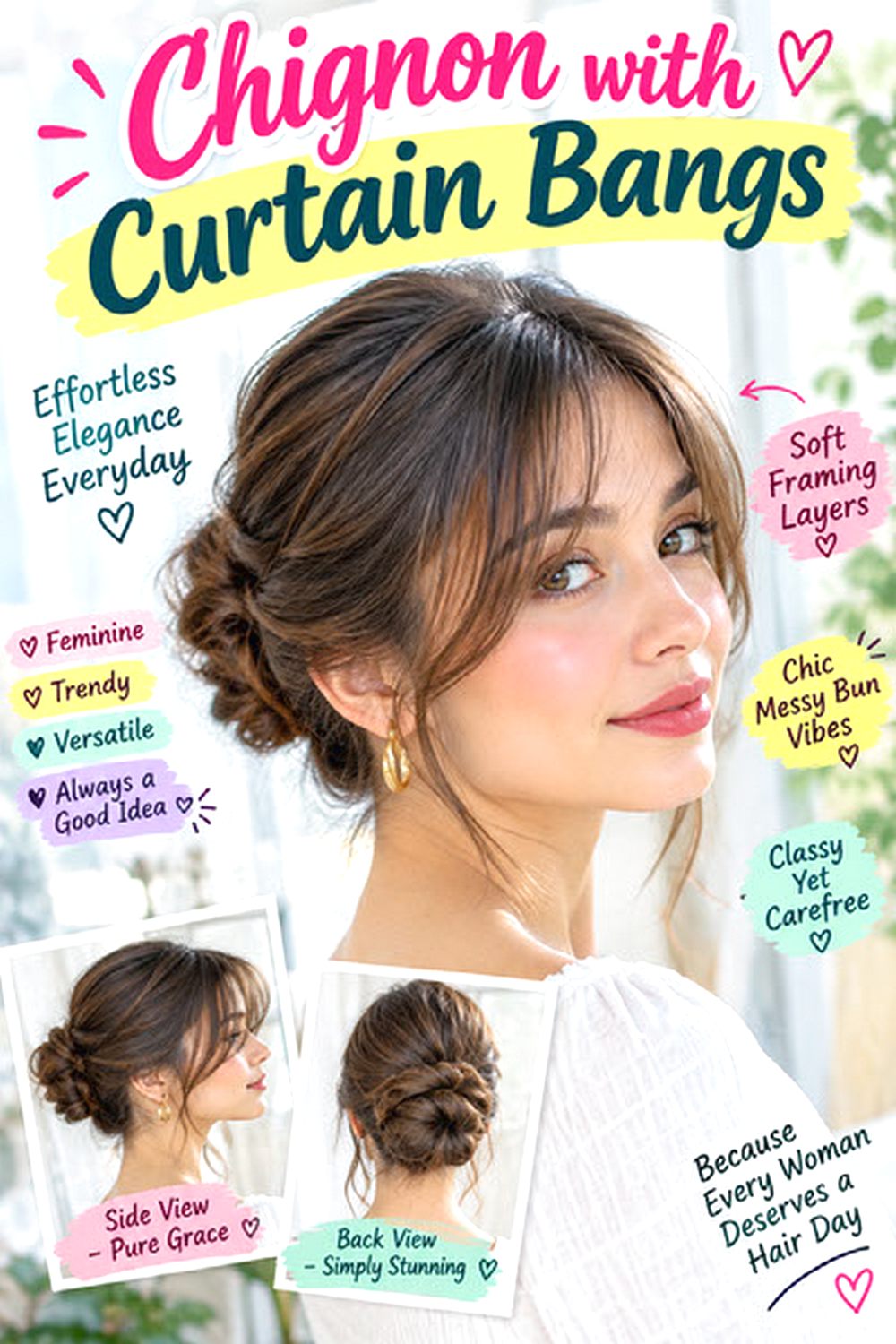Chignon with Curtain Bangs hairstyle
