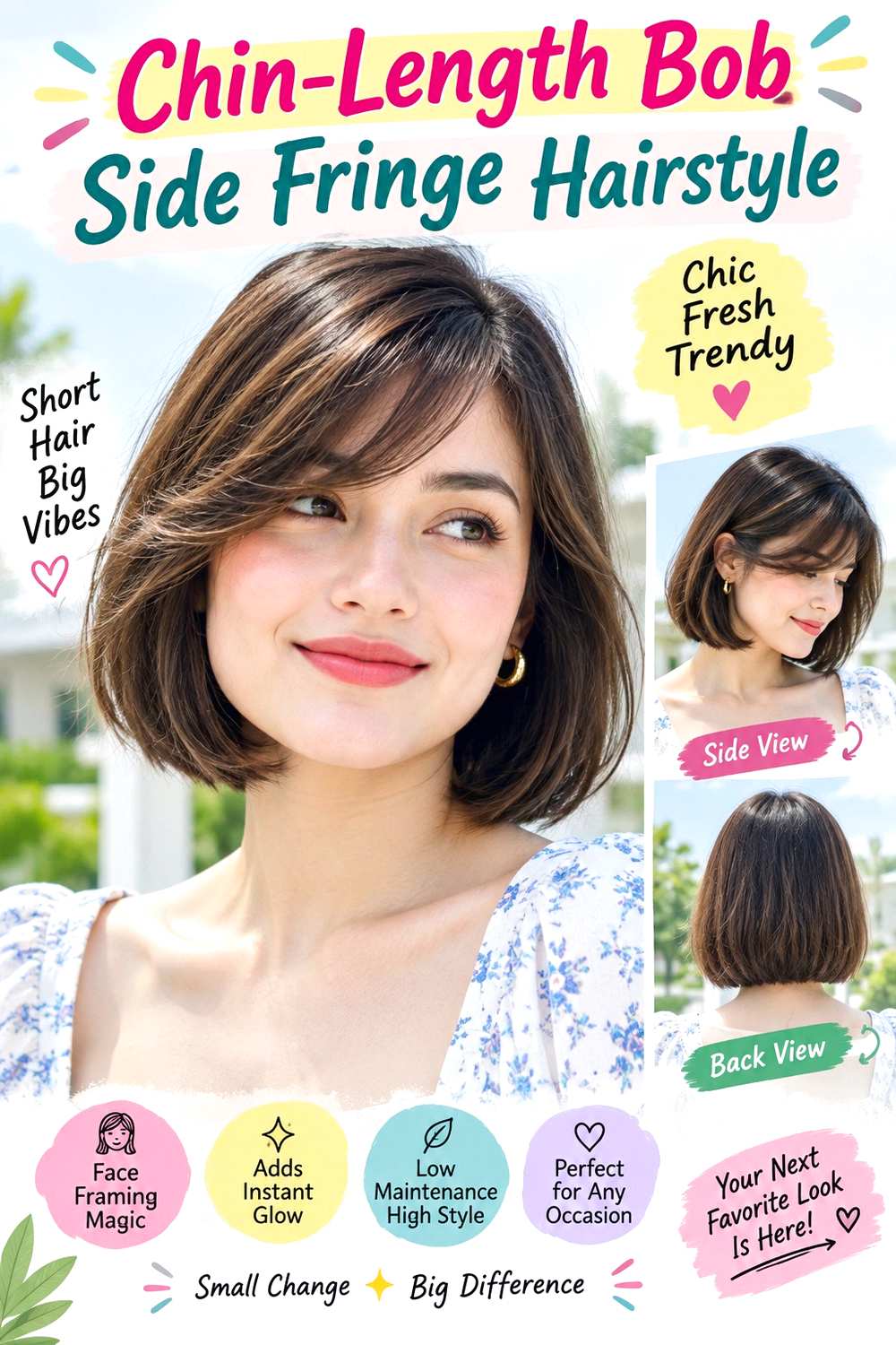 Chin-Length Bob Side Fringe Hairstyle