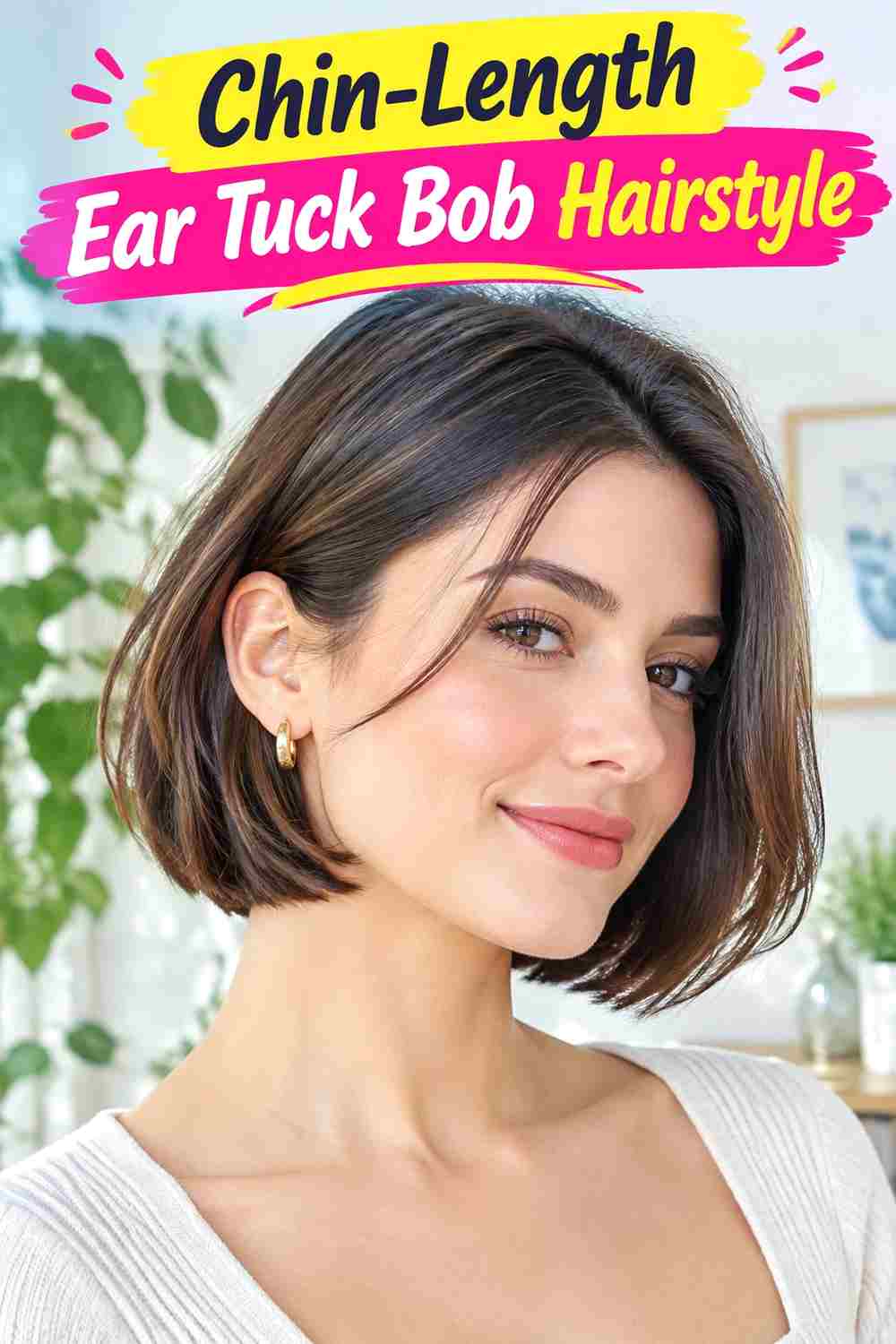 Chin-Length Ear Tuck Bob Hairstyle