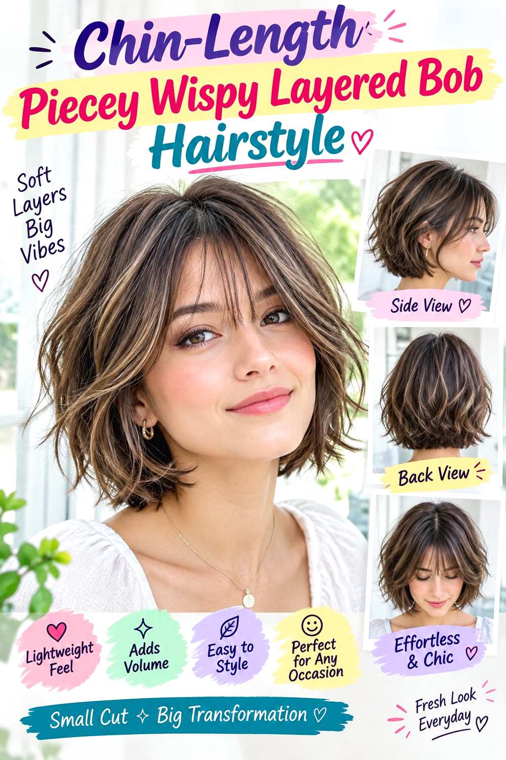 Chin-Length Piecey Wispy Layered Bob Hairstyle