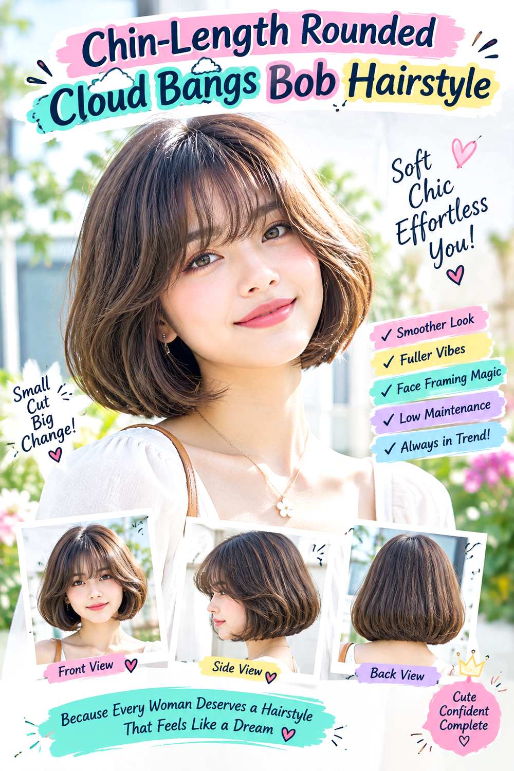 Chin-Length Rounded Cloud Bangs Bob Hairstyle