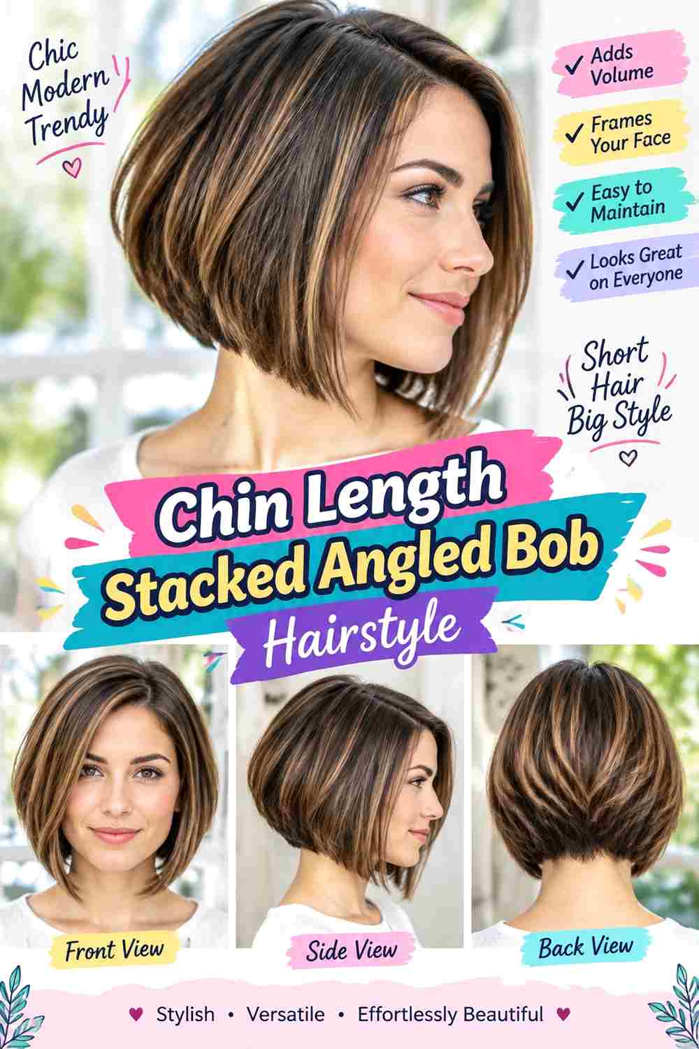 Chin Length Stacked Angled Bob Hairstyle