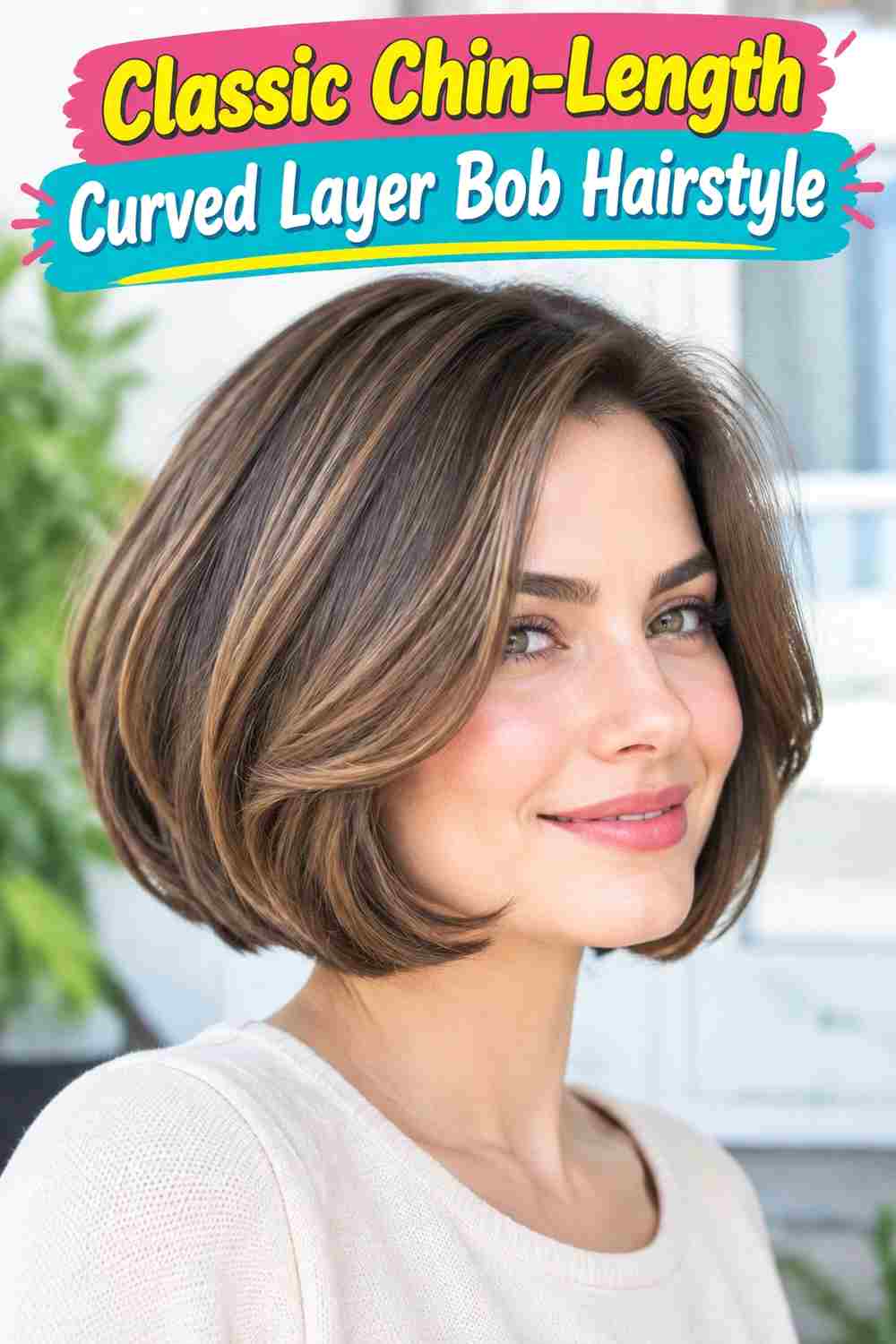 Classic Chin-Length Curved Layer Bob Hairstyle