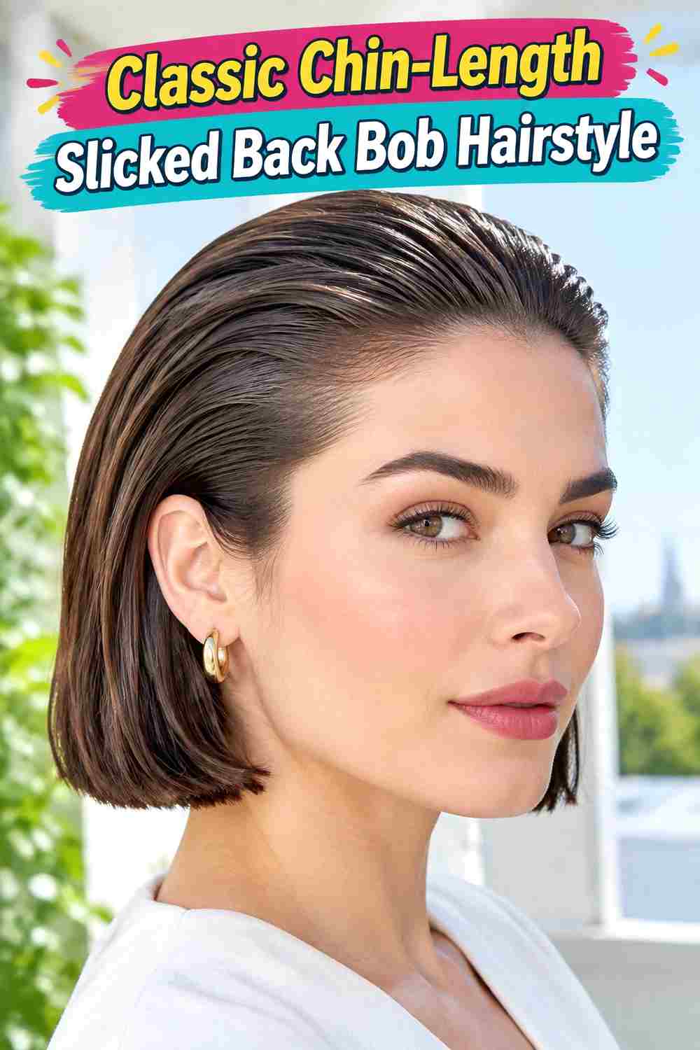Classic Chin-Length Slicked Back Bob Hairstyle