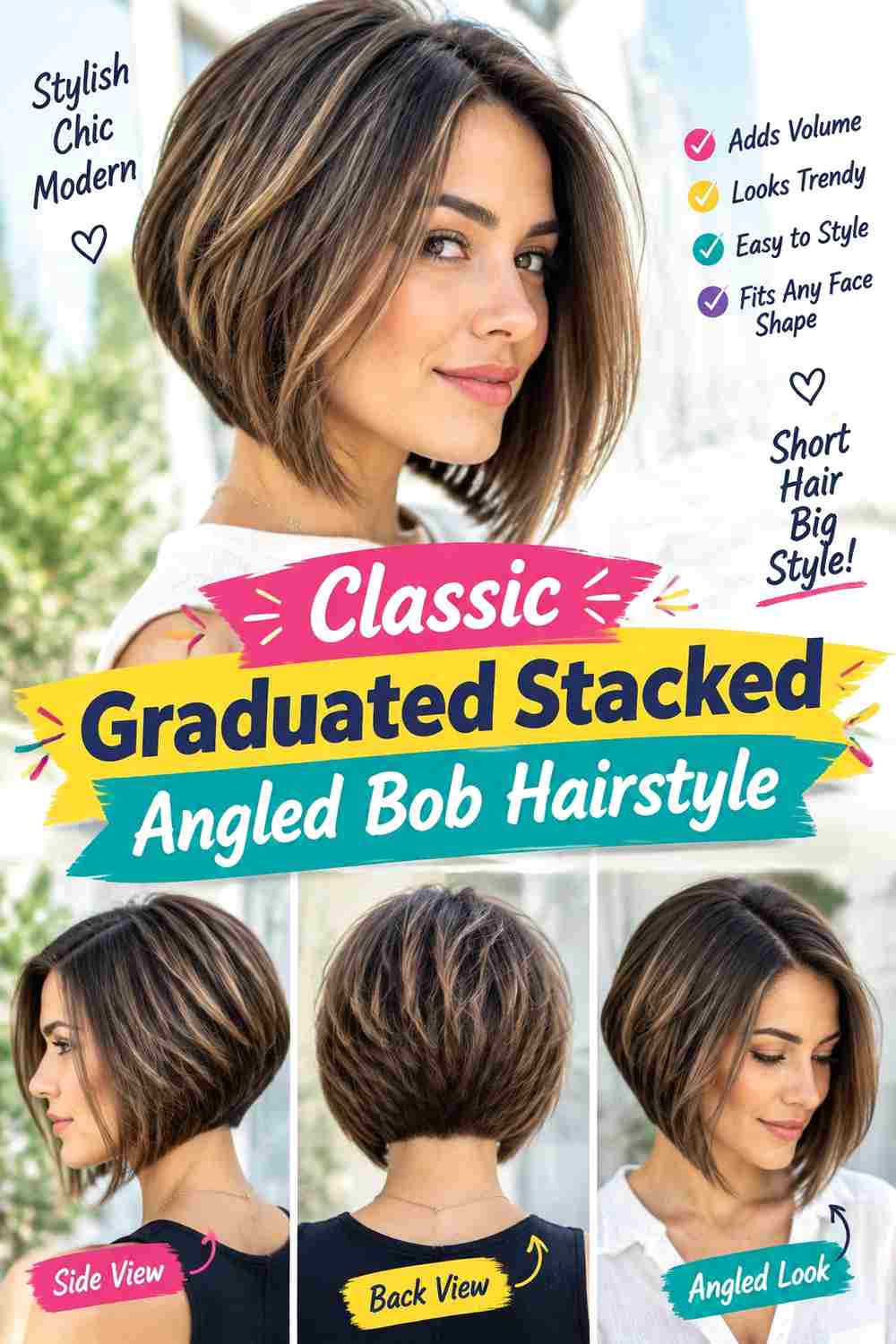 Classic Graduated Stacked Angled Bob Hairstyle