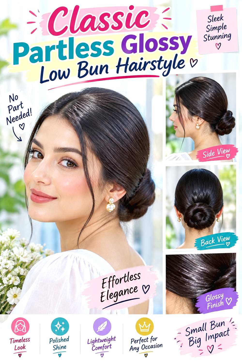 Classic Partless Glossy Low Bun Hairstyle