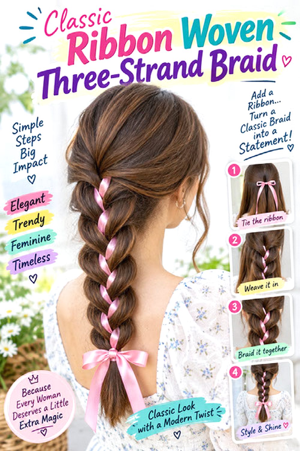 Classic Ribbon Woven Three-Strand Braid hairstyle
