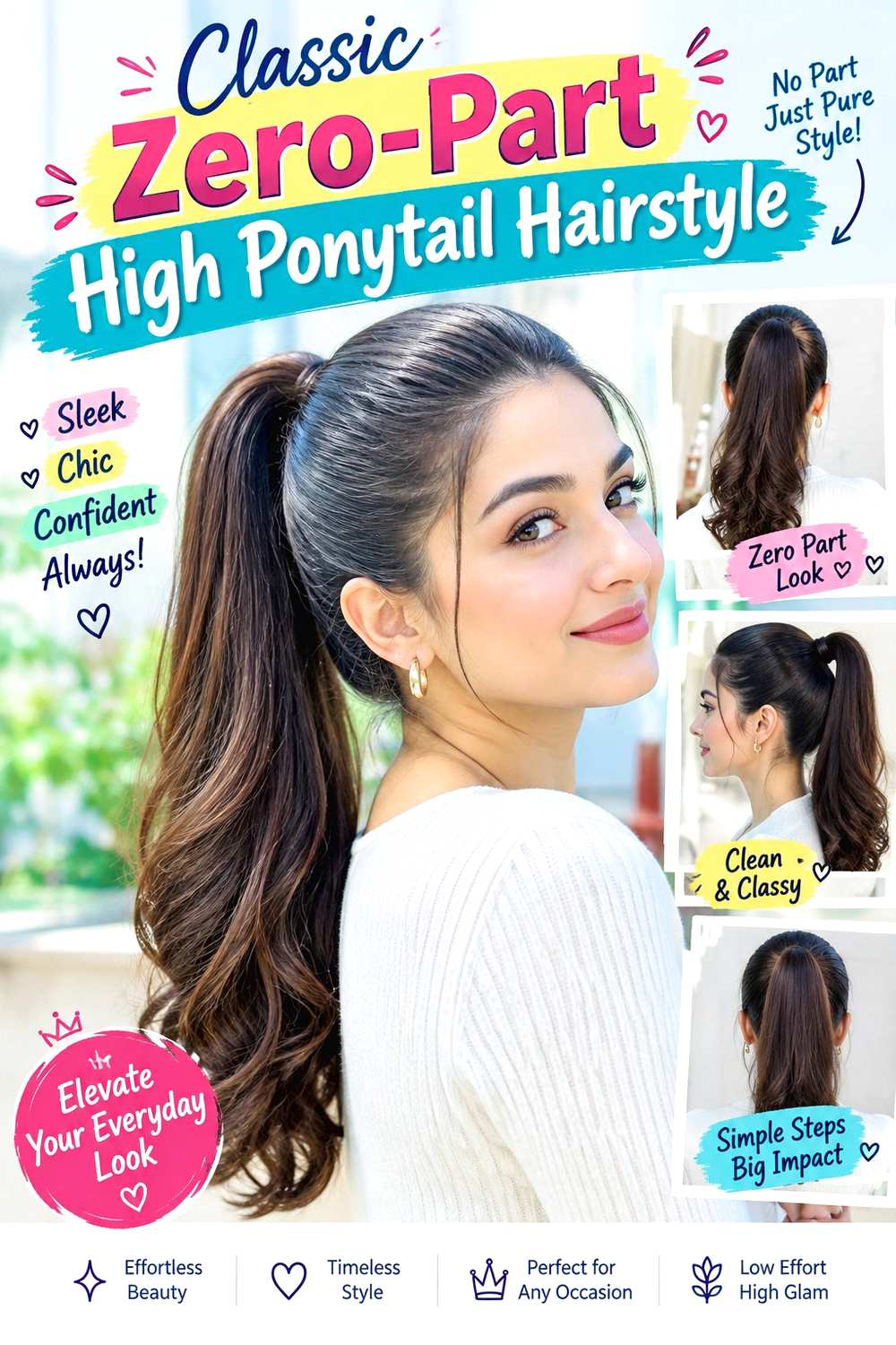 Classic Zero-Part High Ponytail Hairstyle