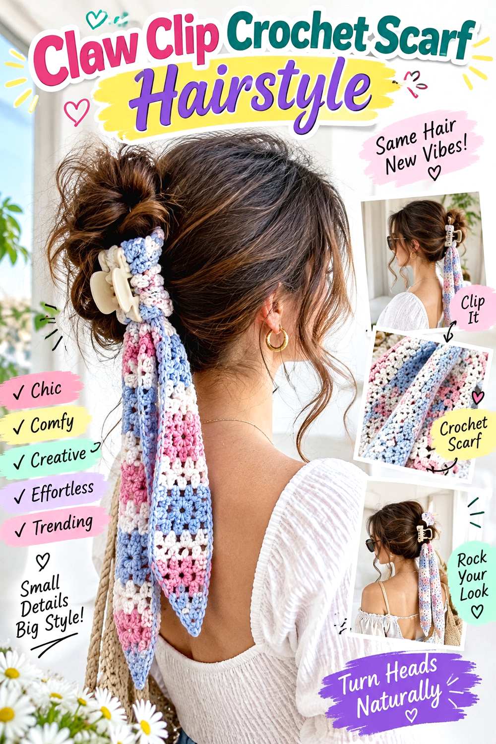 Claw Clip Crochet Scarf Hairstyle