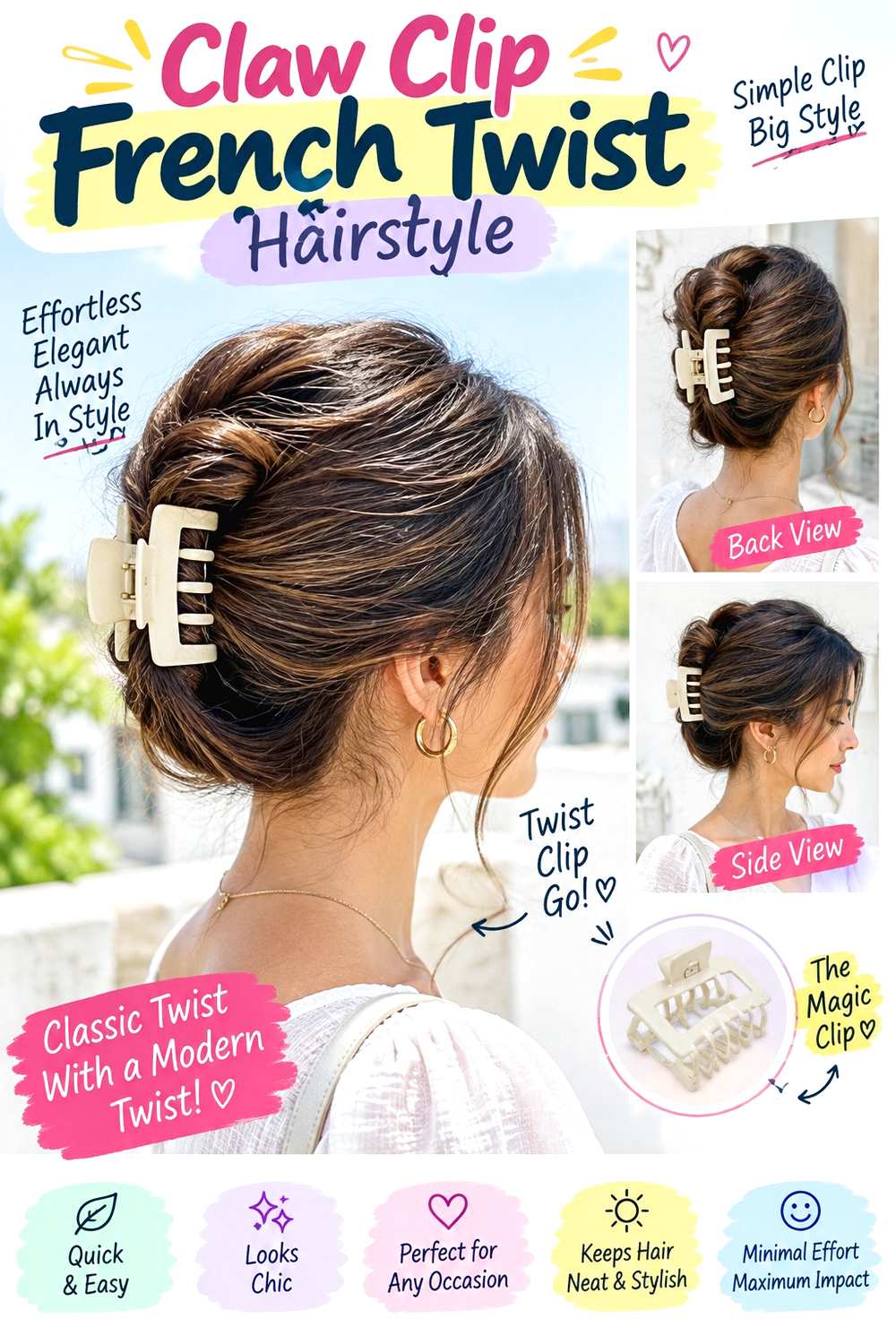 Claw Clip French Twist Hairstyle ()