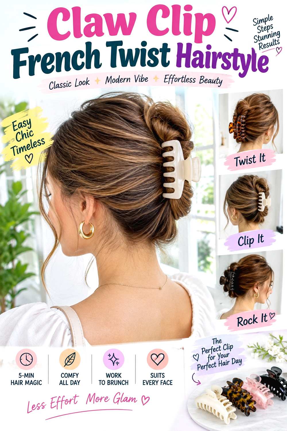 Claw Clip French Twist Hairstyle
