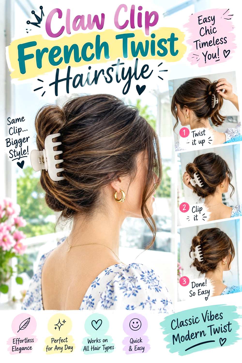 Claw Clip French Twist Hairstyle