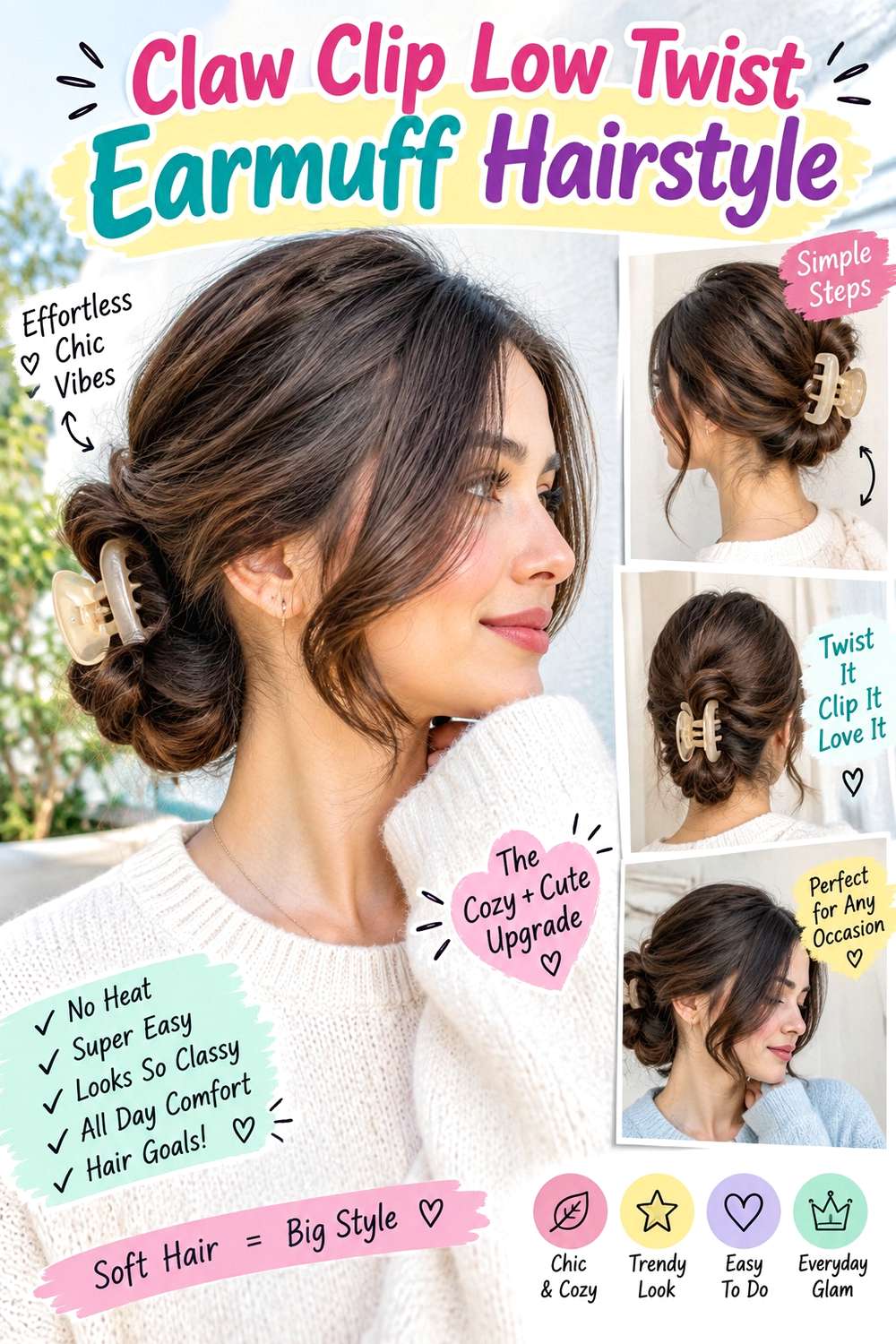 Claw Clip Low Twist Earmuff Hairstyle