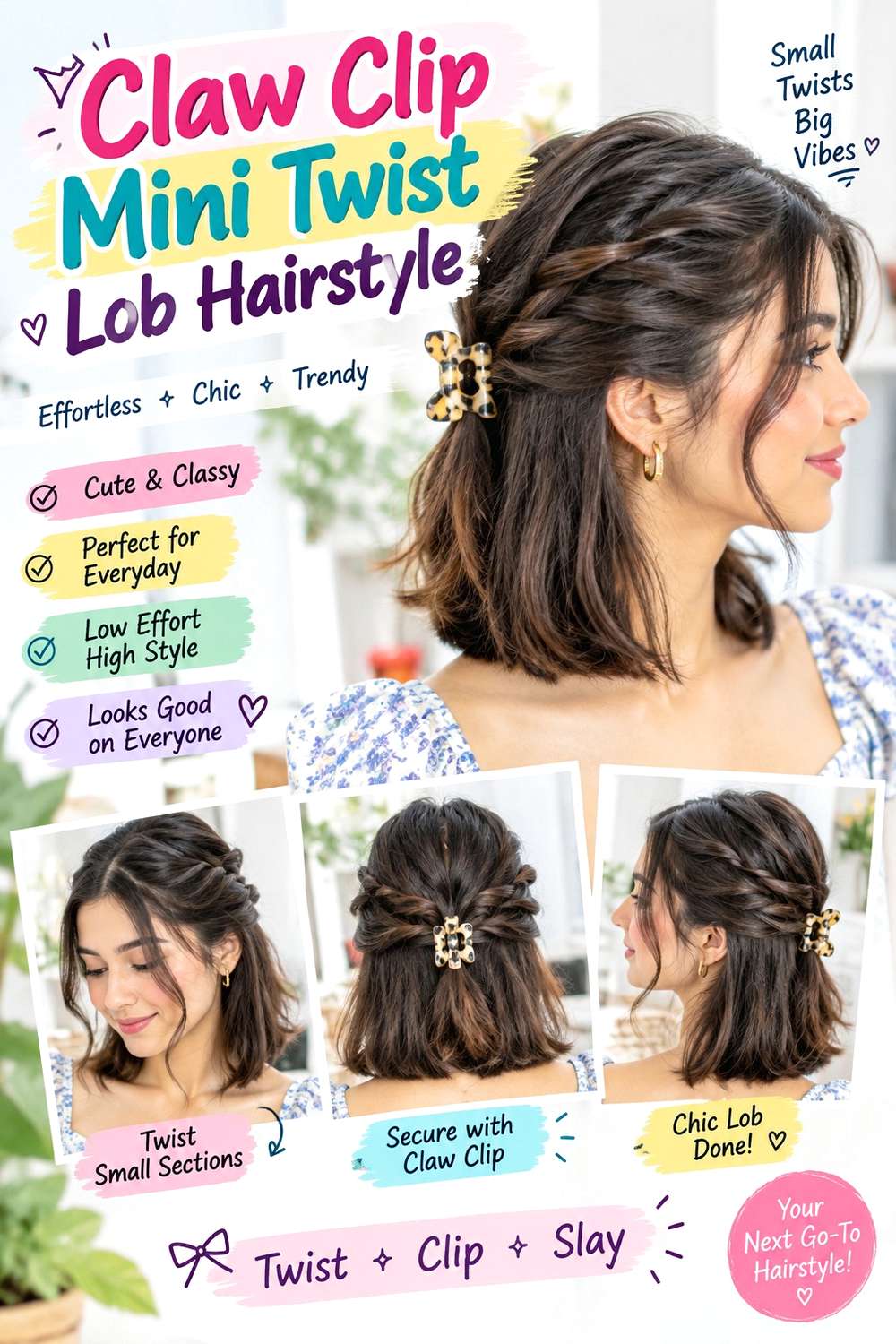 Claw Clip Mini Twist Lob Hairstyle